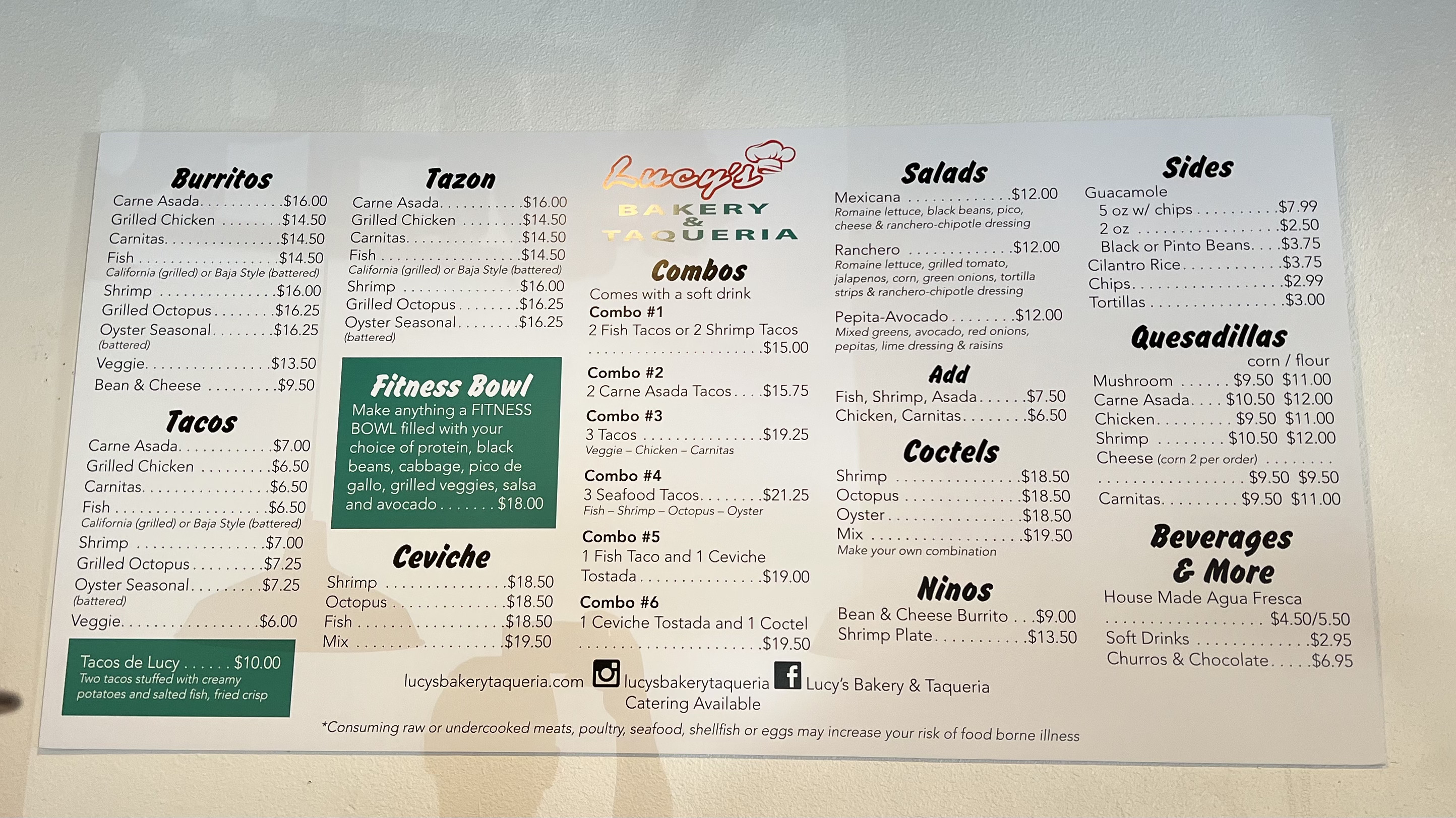 Lucy's Bakery & Taquería full menu
