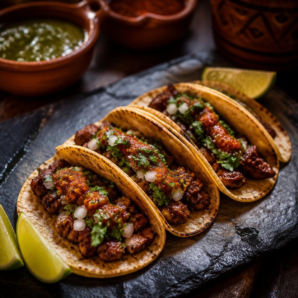Authentic Mexican street tacos with salsa and lime